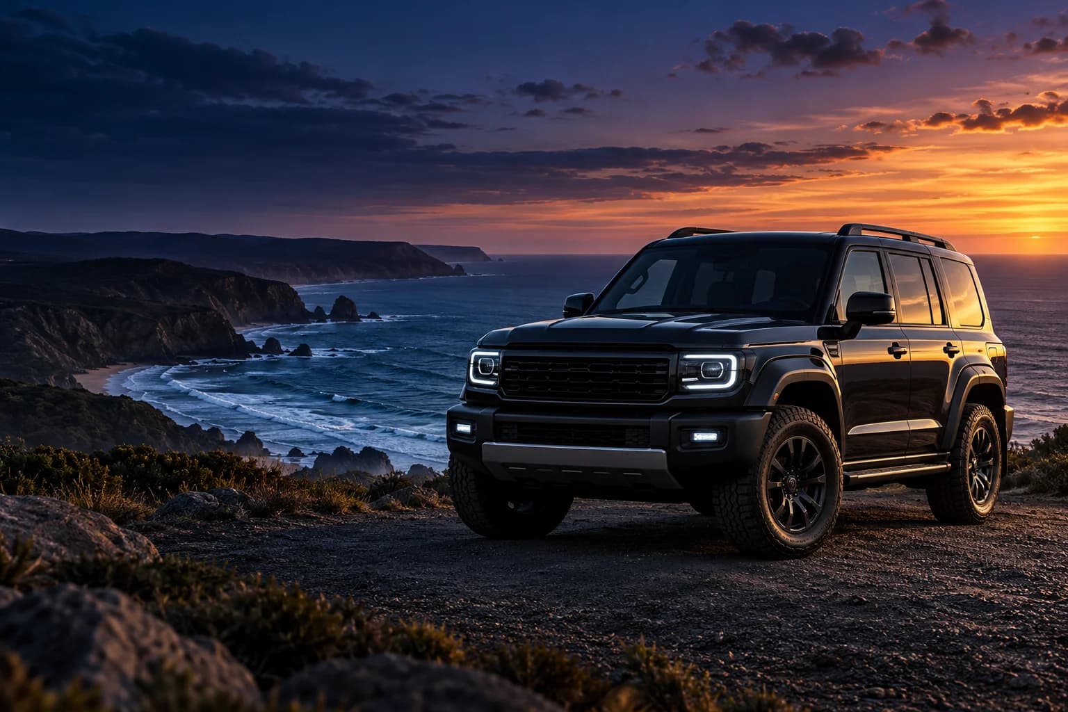 AI illustration of an off-road SUV on an Australian coastal lookout